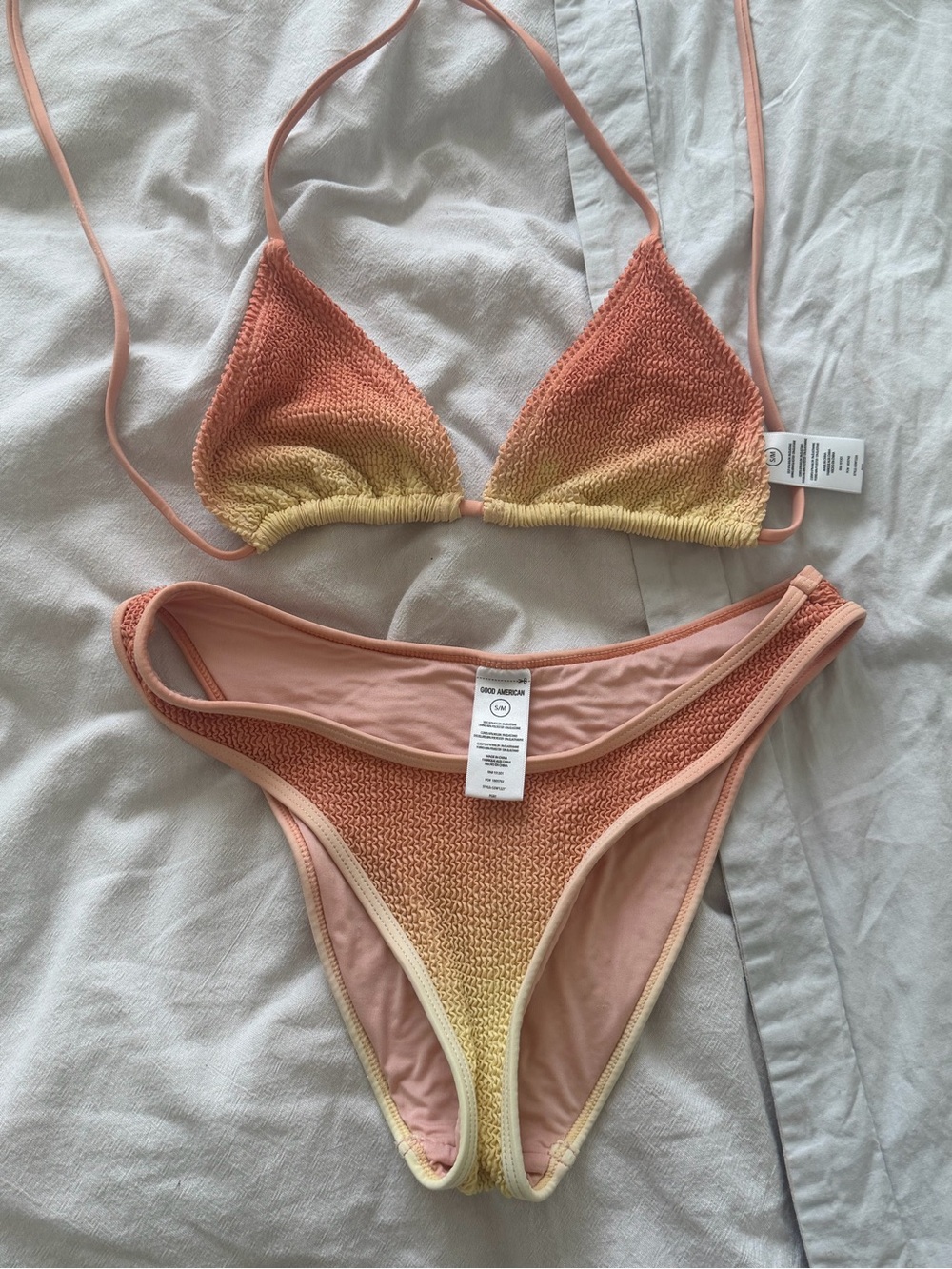 Good American Peach to Yellow Ombre Crochet Bikini Set